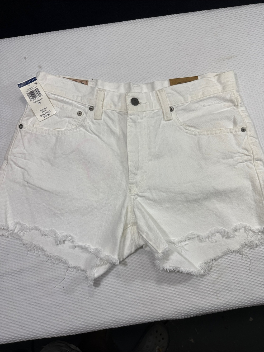 NWT Polo Ralph Lauren White Denim Raw-Hem Crosby Shorts Size 29